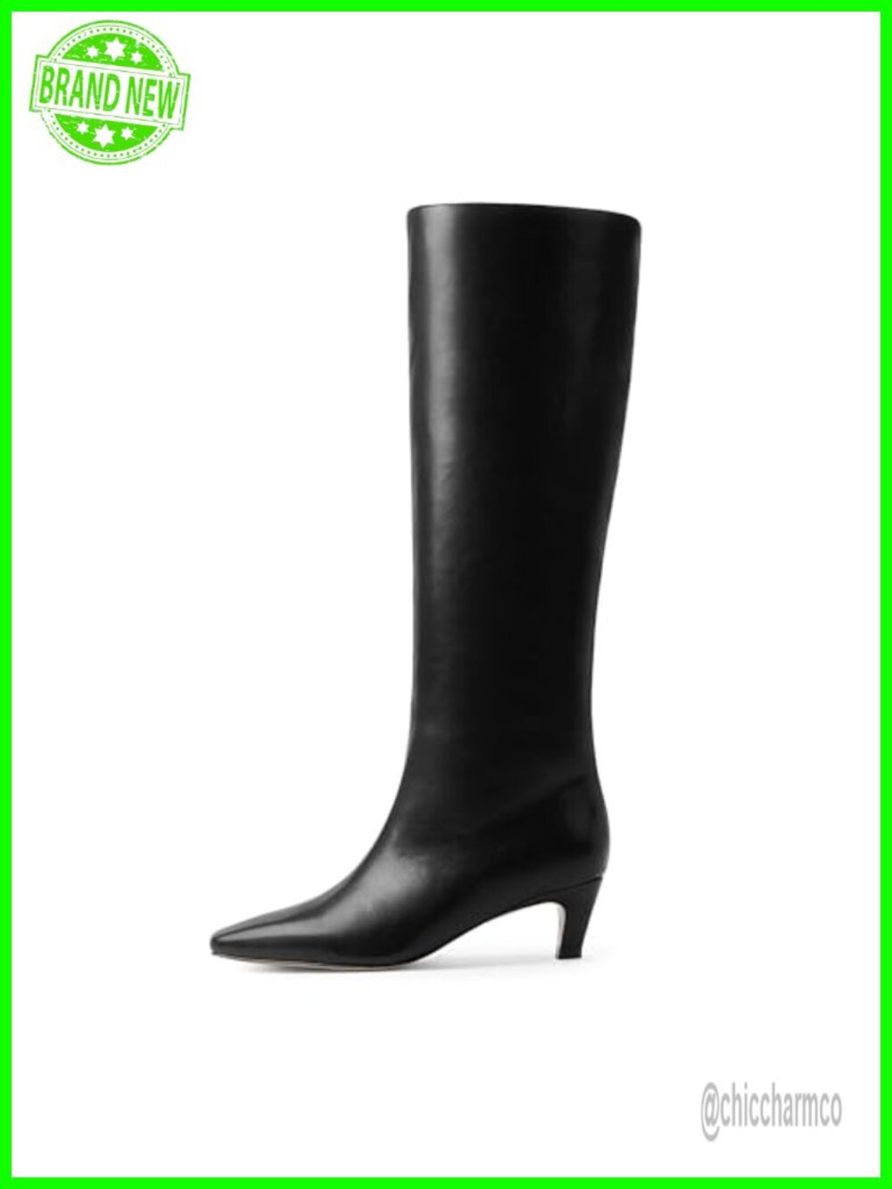Kitten Heel Knee High Boots Square Toe PU Leather Tall Boots
